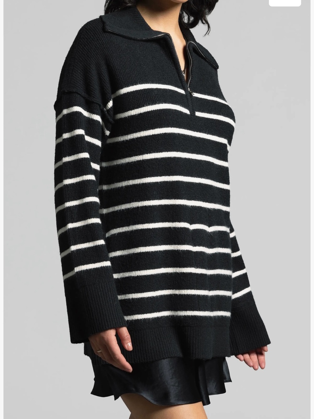 Weekend LA Brand Coralie Black and Ivory Oversized Half-Zip Sweater Size XL NWT